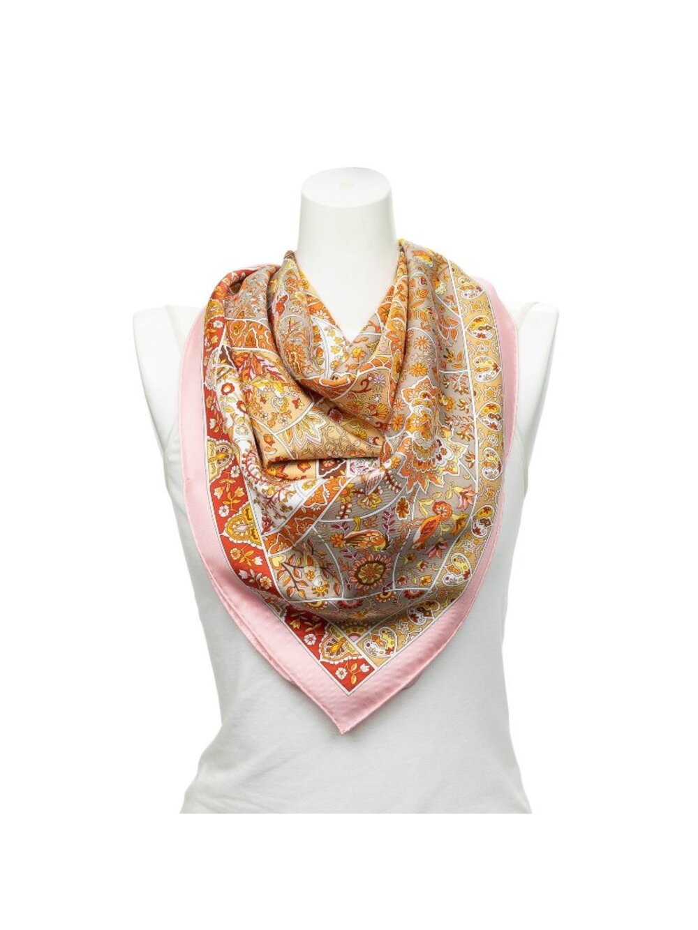 Hermes Scarf Pink Orange White 100% Twillsilk